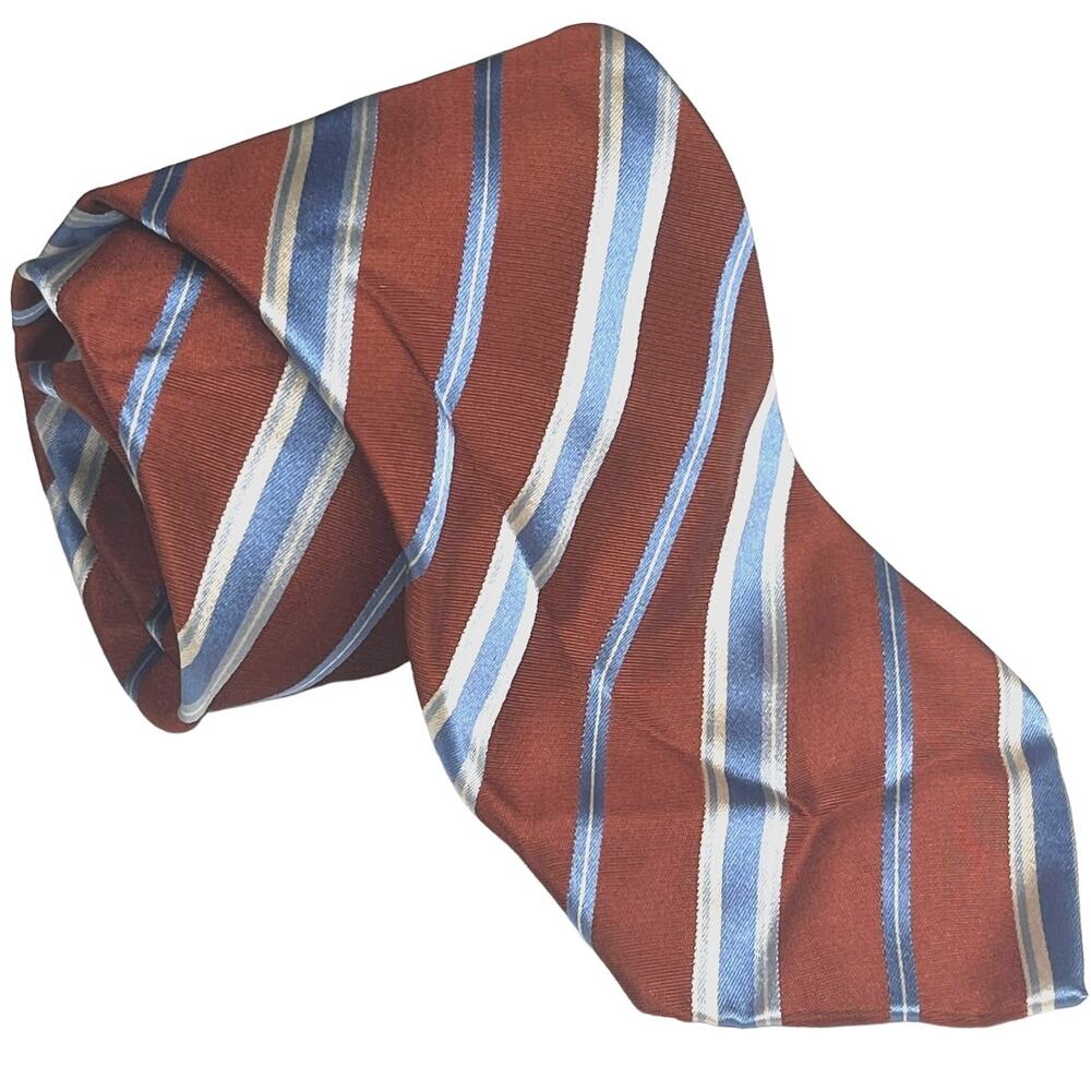 ZADI Andrew's Ties Men's 100% Silk Tie ~ Striped ~ Brown / Blue Made in Italy